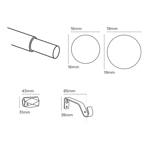 16-19mm 120-210cm Tetra Eyelet Pole GD