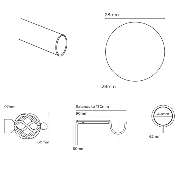 ECO PK 28mm Fixed Cage Pole Set 240cm SS