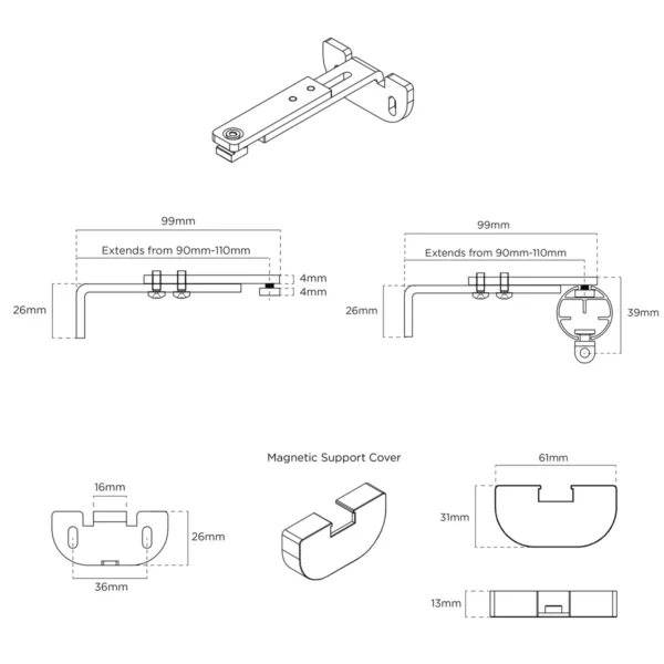 90-110mm Premier Extn Centre Arm/Support Pk 10 BK