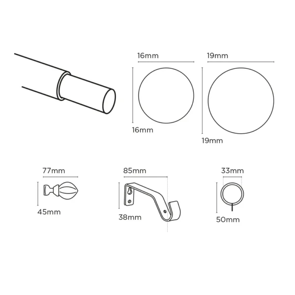 16-19mm 125-215cm Acrylic Ball Pole Set CH