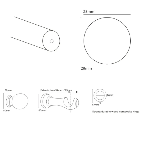28mm 360cm Woodland Ball Pole Grey
