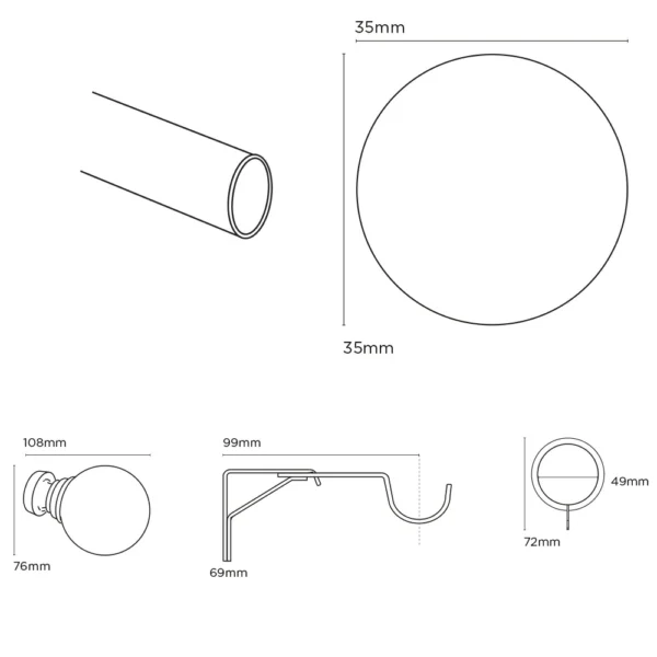 35mm 180cm Ball Pole Set SS