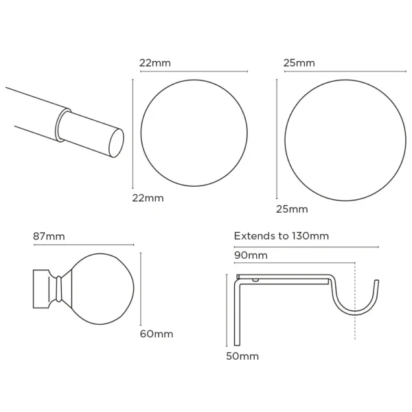 ECO PK 22/25mm Ext Ball Eyelet Pole 120-210cm SS