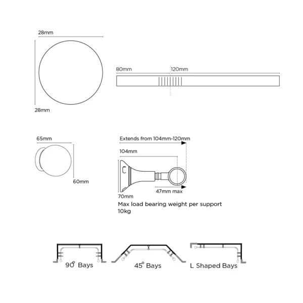 ECO PK 28mm 400cm PolesApart Ball 3 SidedBayPoleBK