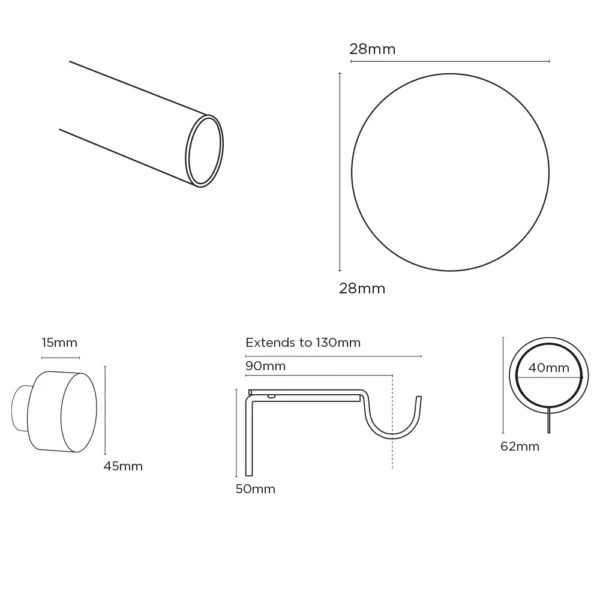 ECO PK 28mm Fixed Stud Pole Set 120cm BK