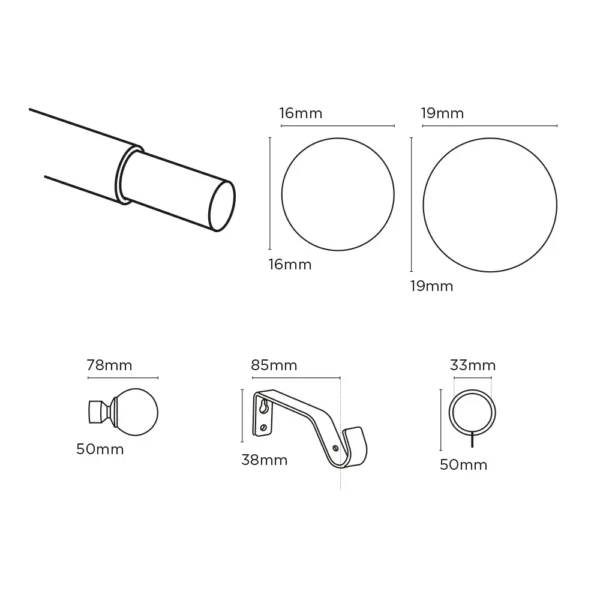 16-19mm 170-300cm Ball Pole Set AB
