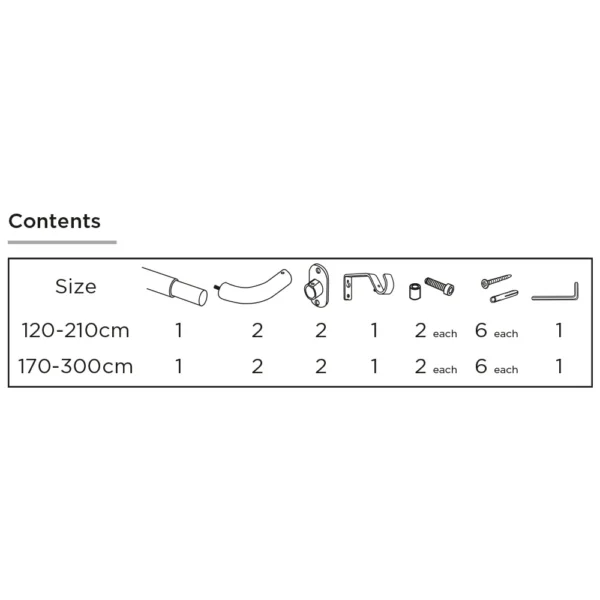 25-28mm 120-210cm Room Darkening Pole SS