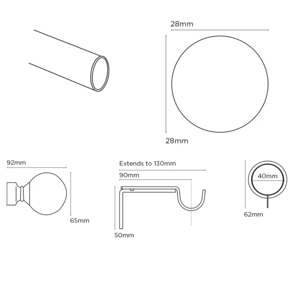 ECO PK 28mm Fixed Ball Pole Set 360cm BK