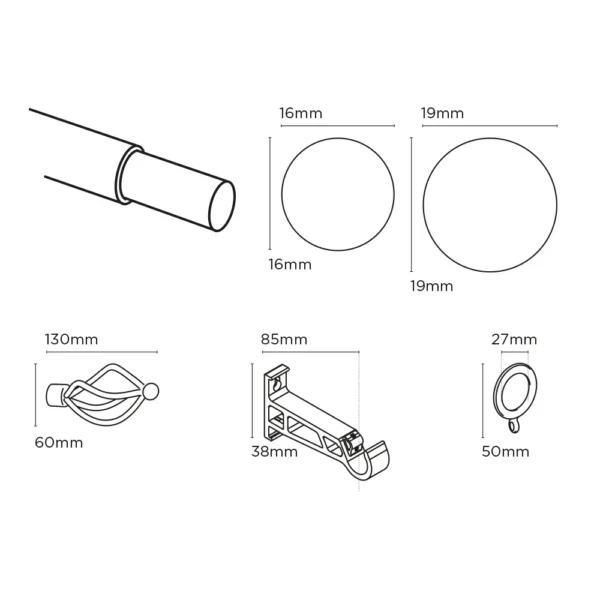 16-19mm 125-215cm County Crown Pole BK