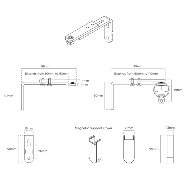 90-110mm Premier Extendable Arm/Supp Pk 10 TA